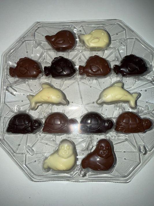 Chocolat belge noir, blanc, noir fourré praliné-  100 g (x7)