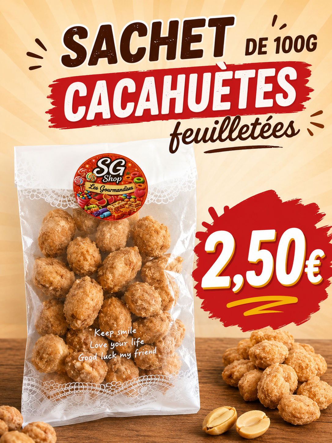 Cacahuètes feuilletés - le sachet de 100 g
