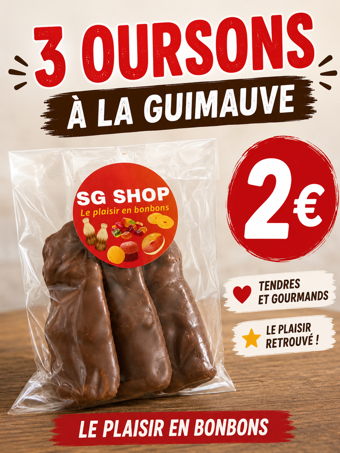 Ourson guimauve chocolat LUTTI - Sachet de 3